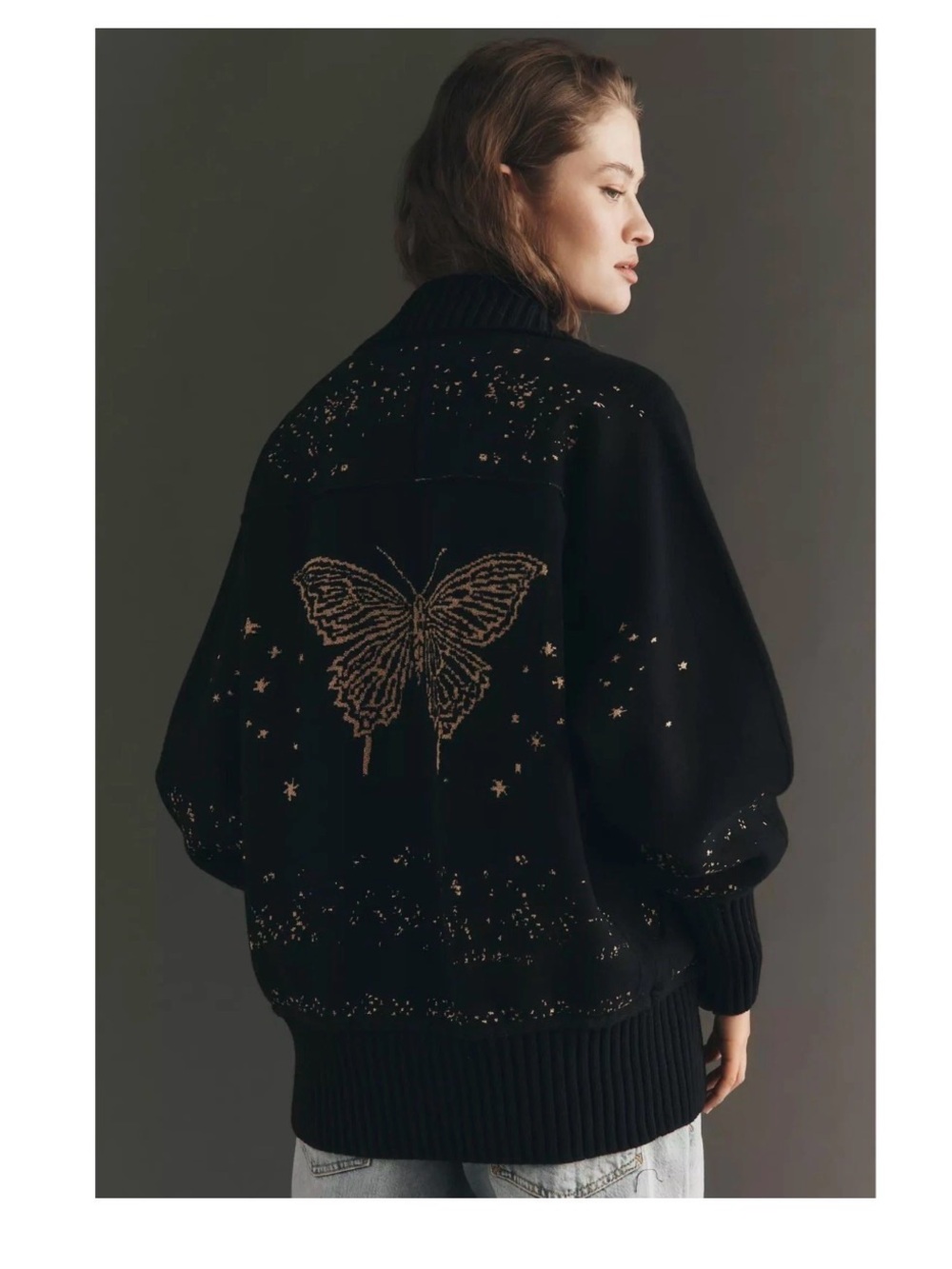 nwt by ANTHROPOLOGIE sz XL Intarsia Collared V-Neck Butterfly Cardigan